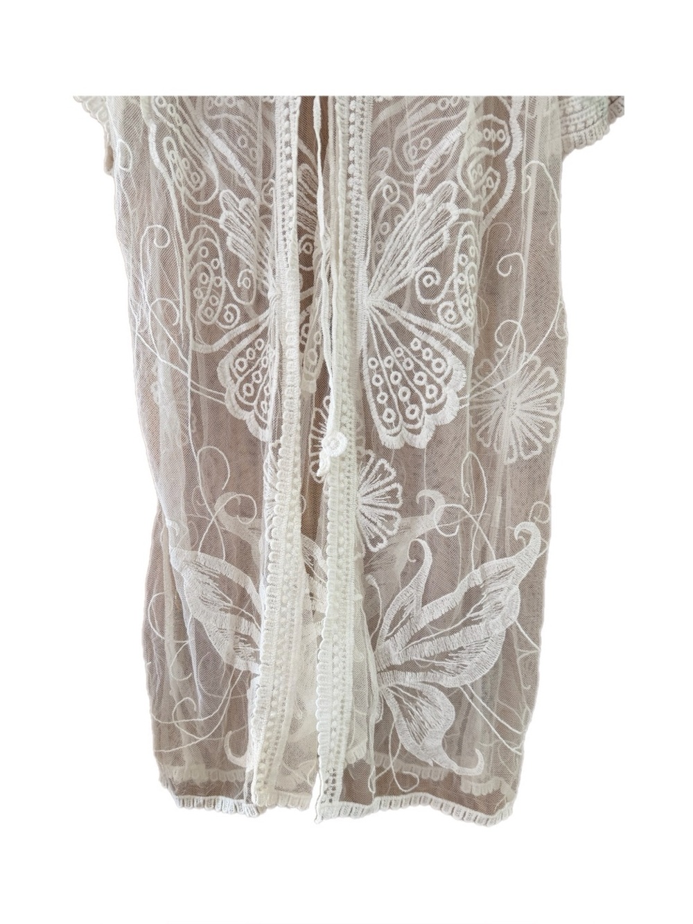 Sheer Embroidered Kimono Cover-Up in Cream - Picture 9 of 13